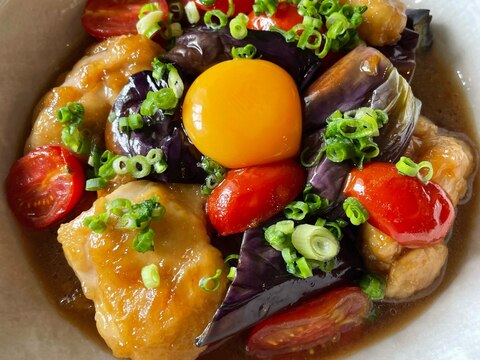 トロ〜ッと！鶏肉となすとトマトのてりたま♪